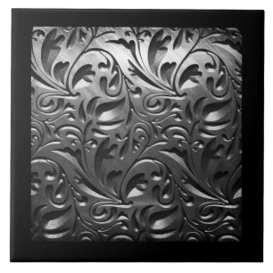 Aço abstrato, metálico-prateado, com gravura
