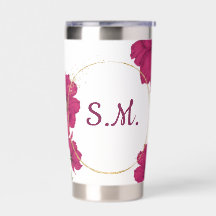 Aço Inoxidável com Círculo Dourado e Floral Rosa