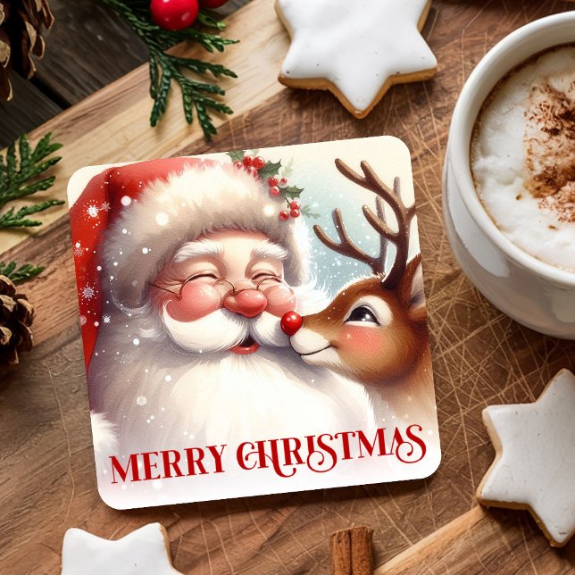 Aconchegantes Porta-Copos de Bebida de Natal Rudol (Cozy Santa Claus Rudolph Holiday Drink Coasters)