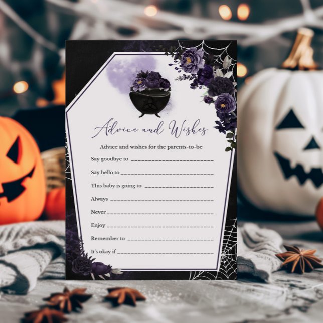 Aconselhamento e Jogo de Desejos Góticos Roxos (Floral Gothic Baby Shower Invitation Advice and Wishes Game)