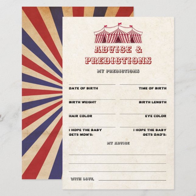 Aconselhamento e previsões Jogo do Chá de fraldas  (Frente/Verso)