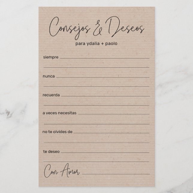 Aconselhamento sobre Casamento e Desejos Espanhóis (Frente)