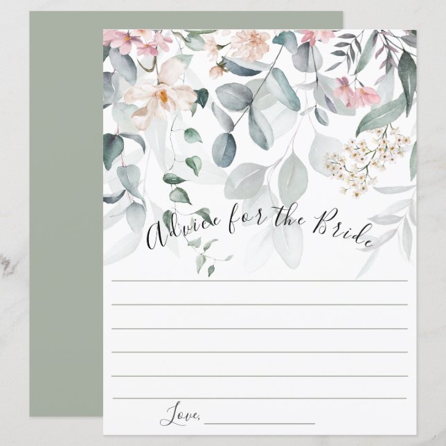 Aconselhamento Verde Floral Rosa para a Noiva (Frente/Verso)