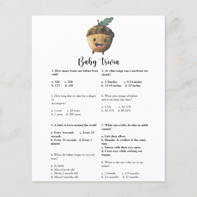 Acorn - Baby Trivia | Jogo Chá de fraldas (Frente)