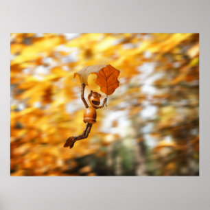Acorn elf voando na poster de carvalho no outono