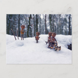 Acorn elves cavalga cartão postal de inverno