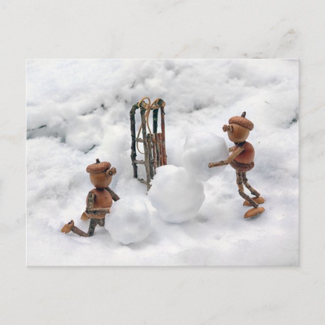 Acorn elves construindo cartão postal de inverno c (Frente)