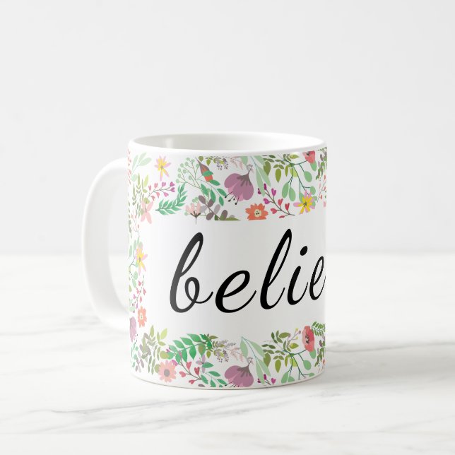Acredite a caneca floral (Frente Esquerda)