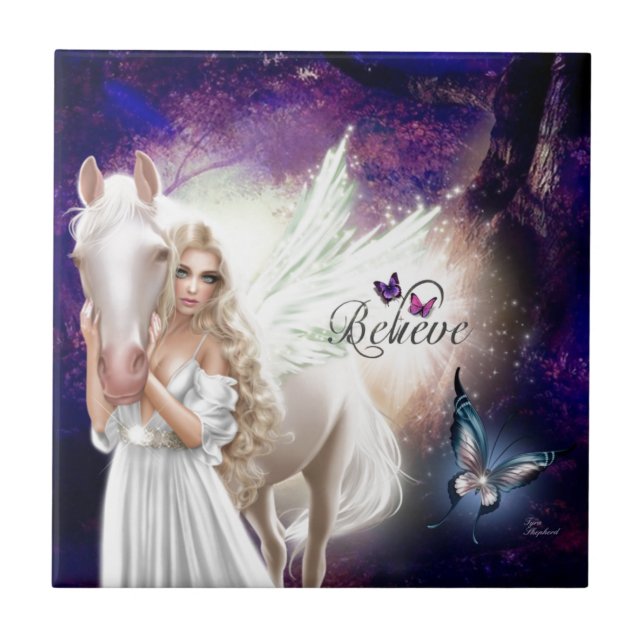 Acredite em Fantasy Fairy Angel com Cavalo Branco (Frente)