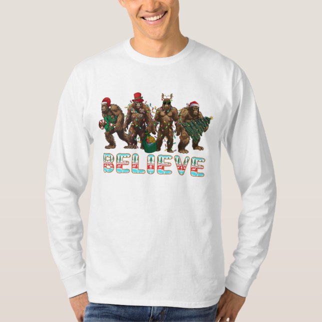 Acredite na Camisa de Natal Bigfoot |Feriado de Na (Frente)