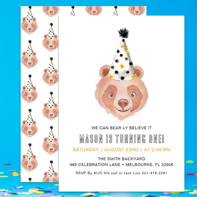Acredite no convite do primeiro aniversario - Ursi (Bear-y Cute Birthday Invite)