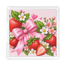 Bandeja de Serviço Floral com Laço de Morango Rosa