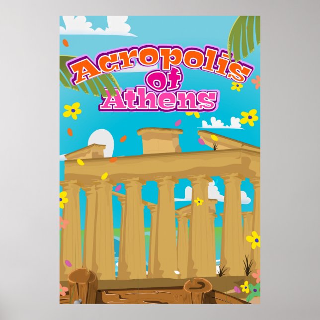 Acrópole do poster de viagens da Grécia de Atenas. (Frente)