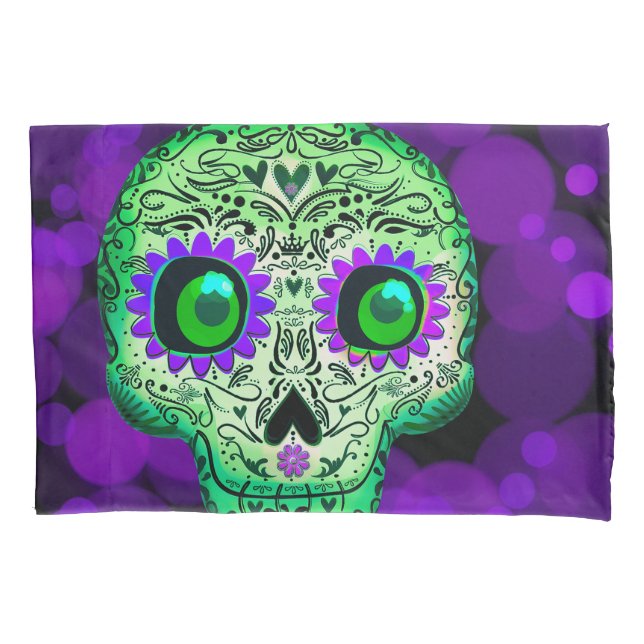 Açúcar Verde e Roxo Brilhante Halloween Crânio (Frente)