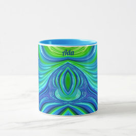 ADA ~ Zany 3D Fractal ~ Caneca Azul Verde 