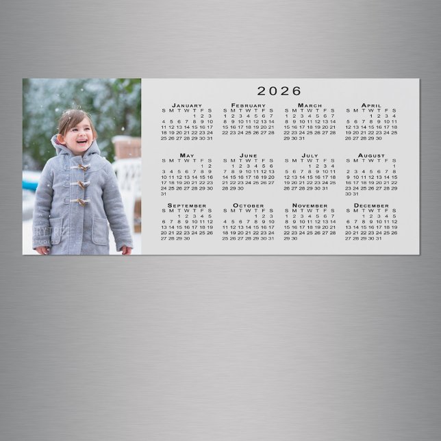 Add Your Photo 2026 Calendar on Gray Magnet (Add Your Photo 2026 Calendar on Gray Magnet in situ)