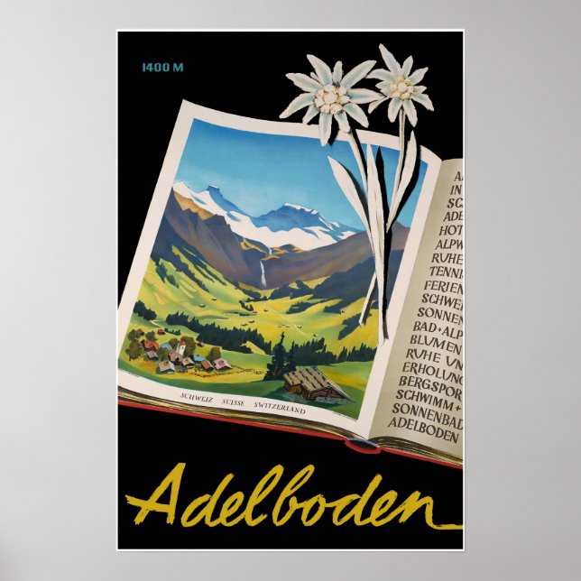 Adelboden, Suiça, poster de viagens de Esqui (Frente)