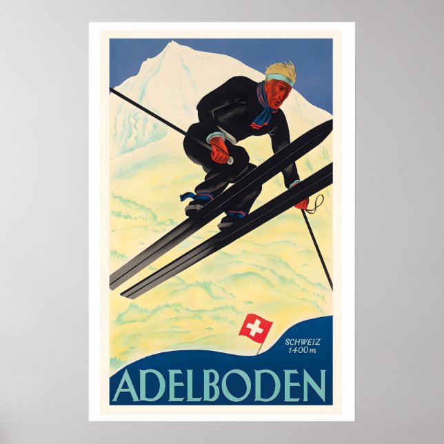 Adelboden Switzerland Vintage Ski Poster (Frente)