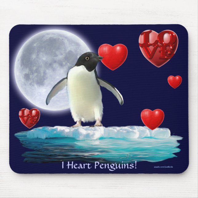 Adelie Penguin, Lua e coração Mousepad (Frente)