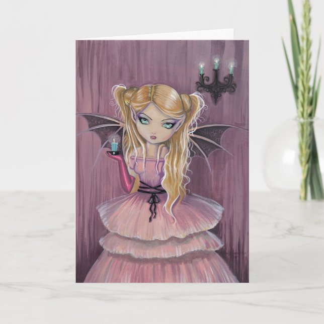 Adeline no cartão de vampiro gótico rosa (Frente)