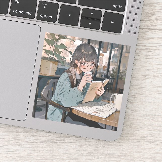 Adesivo カフェで勉強するJKシール｜寿司娘 GenerativeAI (Detalhe)