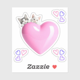 ADESIVO ハートにちょこんと乗るかわいい猫たちのカスタムカットビニールシール♡