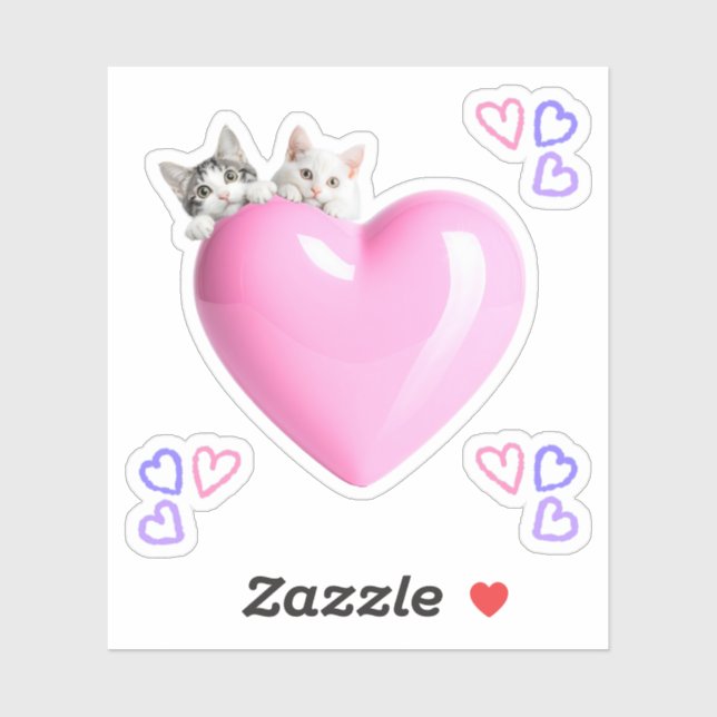 ADESIVO ハートにちょこんと乗るかわいい猫たちのカスタムカットビニールシール♡ (Folha)