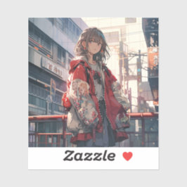 Adesivo 橋に佇む赤い服の娘シール Seal｜東京娘 GenerativeAI