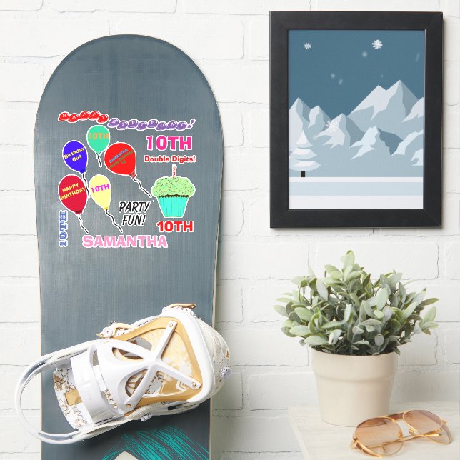 Adesivo 10ª Rapariga de Aniversário Cupcake Vinil (Prancha de snowboard)