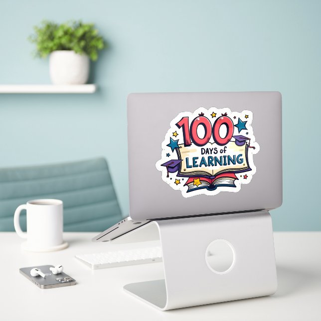 Adesivo 100 dias de celebração de aprendizado (Laptop na mesa)