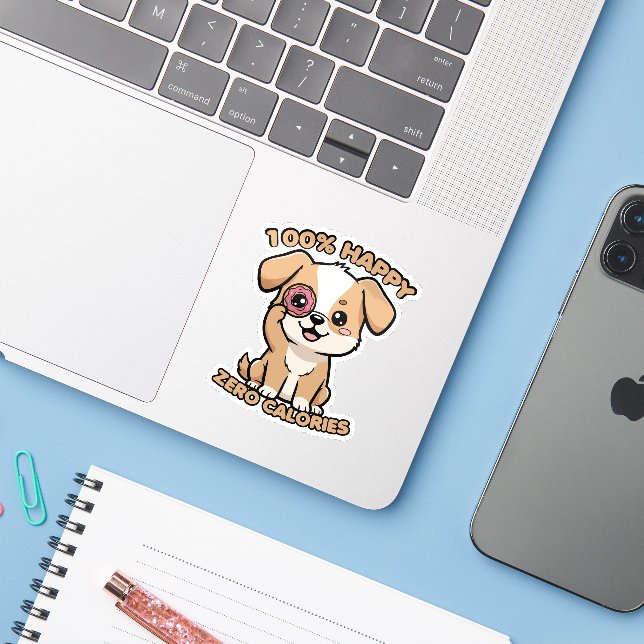 Adesivo 100% Feliz Zero Calorias (Notebook com iPhone)