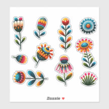 10 Folk Art Flowers Transparent Sticker