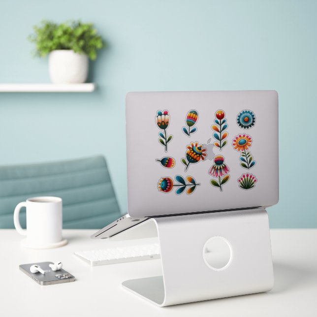Adesivo 10 Folk Art Flowers Transparent Sticker (Laptop na mesa)