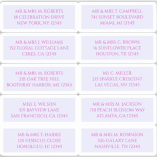 Adesivo 10 Lavanda Mística de Endereço de Convidado Indivi