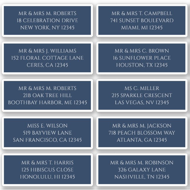 Adesivo 10 Nome de Convidado Individual Endereço Azul Míst (Frente)