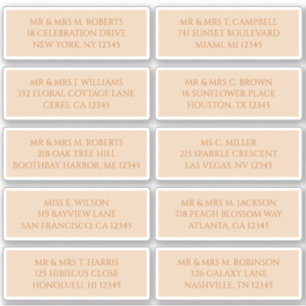 Adesivo 10 Nome de Convidado Individual Endereço Champagne