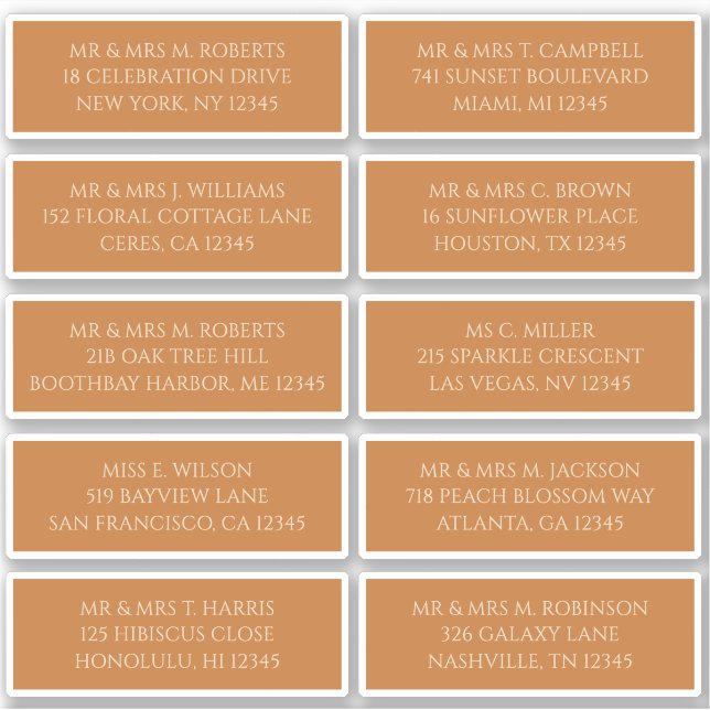 Adesivo 10 Nome de Convidado Individual Endereço Champagne (Frente)