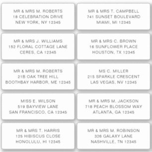 Adesivo 10 Nome de Convidado Individual Endereço Parte Ca