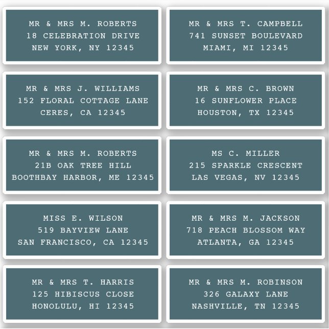 Adesivo 10 Nome de Convidado Individual Endereço Parte Cas (Frente)