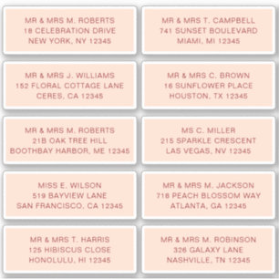 Adesivo 10 Nome de Convidado Individual Endereço Parte Cas