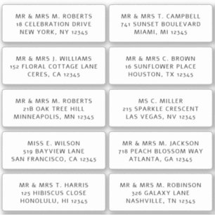 Adesivo 10 Nome de Convidado Individual Endereço Parte Cas