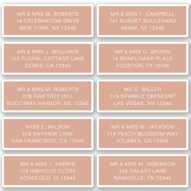 Adesivo 10 Nome de Convidado Individual Endereço Parte Cas (Frente)