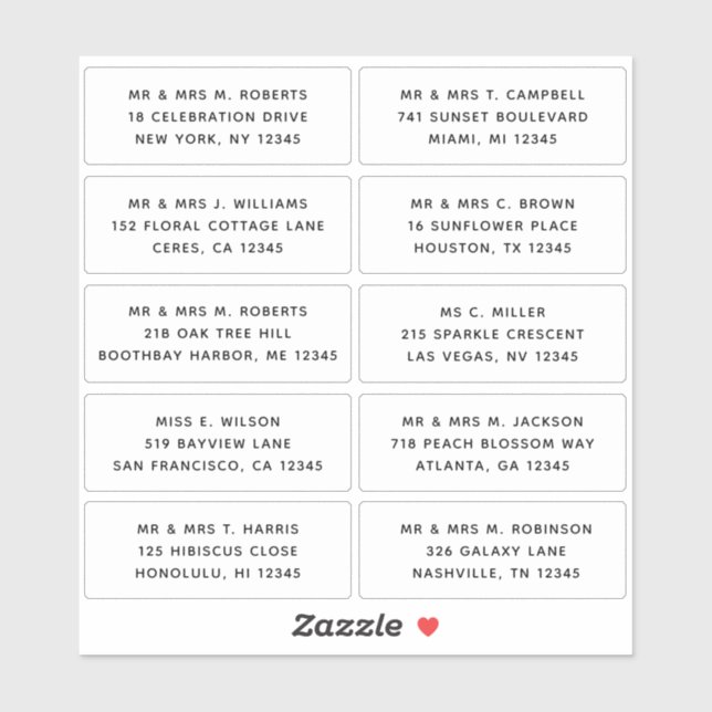 Adesivo 10 Nome de Convidado Individual Endereço Parte Cas (Folha)