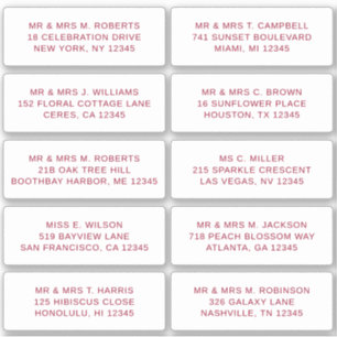 Adesivo 10 Nome de Convidado Individual Endereço Parte Cas