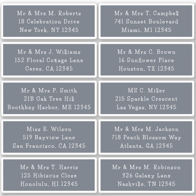 Adesivo 10 Nome de Convidado Individual Endereço Parte Cas (Frente)