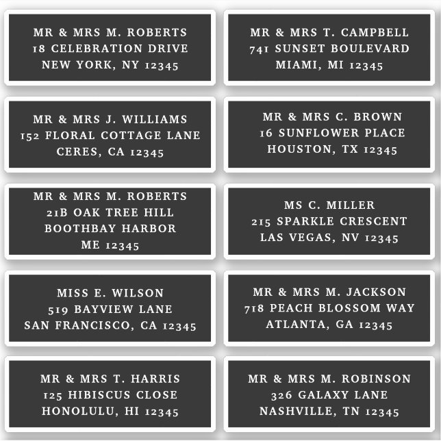 Adesivo 10 Nome de Convidado Individual Endereço Parte Cas (Frente)