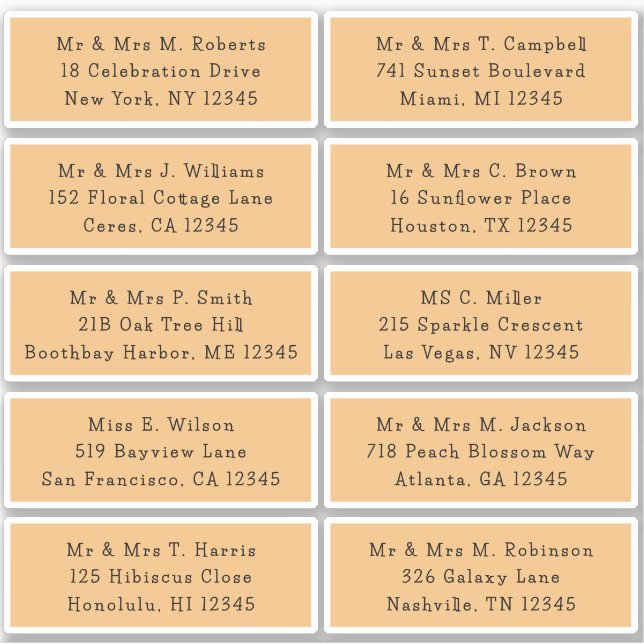 Adesivo 10 Nome de Convidado Individual Endereço Parte Cas (Frente)