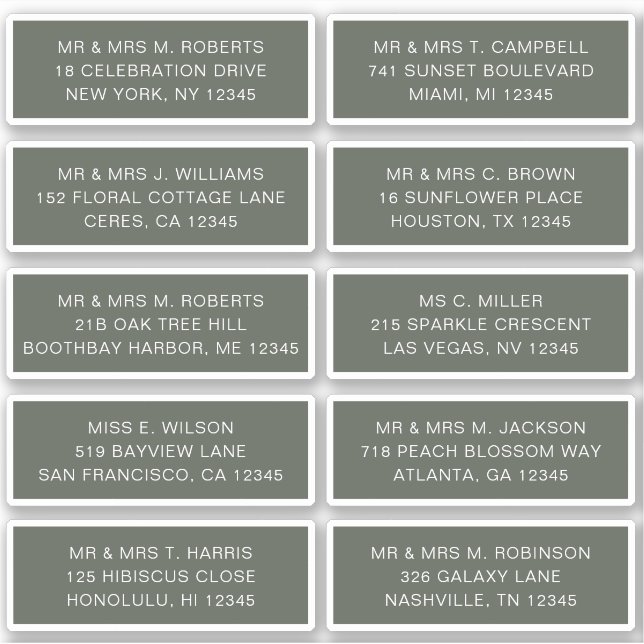 Adesivo 10 Nome de Convidado Individual Endereço Parte Cas (Frente)