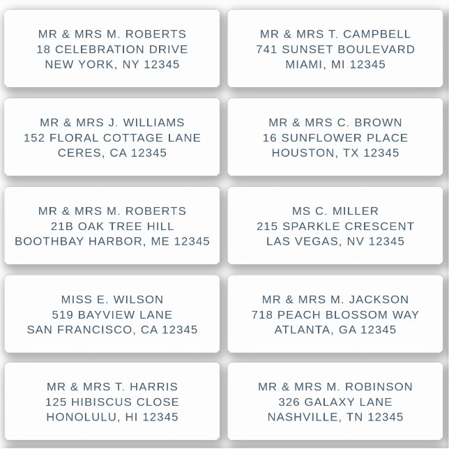 Adesivo 10 Nome de Convidado Individual Endereço Parte Cas (Frente)