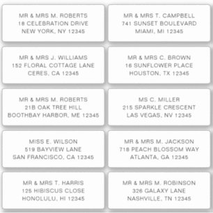 Adesivo 10 Nome de Convidado Individual Endereço Parte Cas